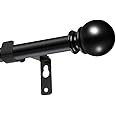 Black Curtain Poles for Eyelet Curtains,70-190cm Curtain Rod with Round Finial Heavy Duty Decorative Windows Drapery Rods
