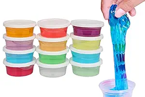 4WORDS Non Toxic DIY Crystal Clay Soft Slime Magic Mud Kit in Assorted Colours Set Toy Gifts for Girls and Boys Kids Above Age 5+ Year Old (Pack of 12)