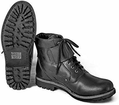 Mens Ankle Boots Black Leather Biker Boots Oil Pull-Up Lace-Up Shoes Dealer Buckle Size Style 1022 Size 6 7 8 9 10 11 12