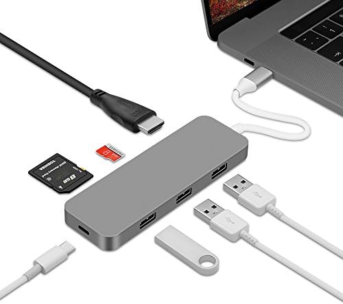 USB C HUB Adapter ATDIAG Type C Hub with 3 USB 3.0 ports, USB-C charging port, 4K HDMI Port, SD Card Reader, TF Card, For MacBook(pro) 2015/2016 and More Type-C Devices