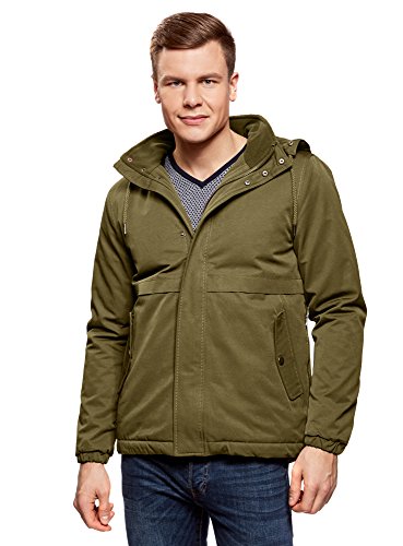 oodji Ultra Herren Parka mit Kapuze und Stehkragen, Grn, DE 46-48 / S