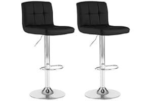 Neo 2X Cuban Chrome Gas Lift Swivel Faux Leather Kitchen Adjustable Breakfast Bar Stools Barstools Chairs (Black)