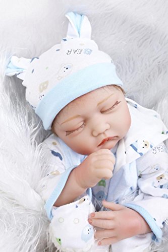 Nicery Reborn Baby Doll Soft Simulation Silicone Vinyl 22inch 55cm Magnetic Mouth Lifelike Boy Girl Toy White Blue Eyes Close