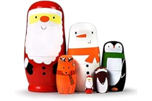 HYCLES Matrioska russa per bambini 5 pezzi - animali cani matrioska giocattolo Nesting Dolls Marchio di Matrioska Bambola Matrioska Russa Giocattolo Regalo e Giocattolo pupazzo di neve 6