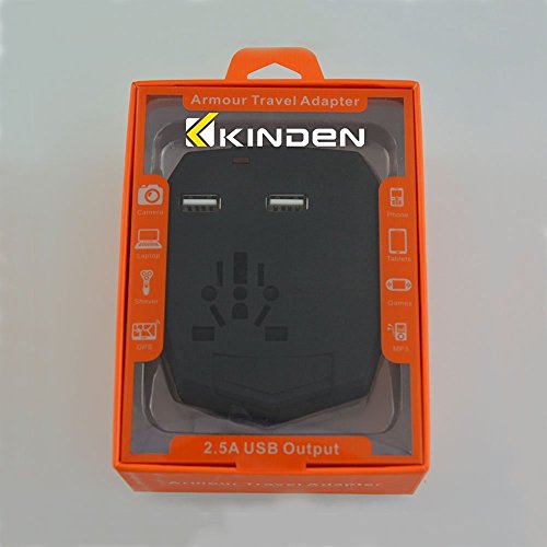 Universal Reisestecker ,KINDEN Reiseadapter(US/EU/UK/AU) Travel Adapter mit 2.5A Dual USB Laden Ladegerät(Schwarz) - 7