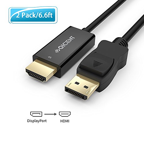 QICENT Displayport 1.2 a HDMI Cable 2M DP Macho a HDMI Macho con Audio Para Computadora o Monitor-Negro(Paquete de 2)