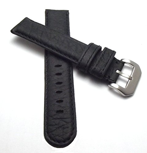 24 mm Uhrenarmband Bffel Leder schwarz Breitdornschliee, Uhrband Bison Leder