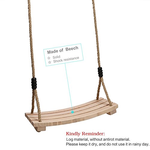 Pellor Erwachsene Kinderschaukelsitz mit Holzbrett Hängesitz, 120cm-180cm Verstellbares Seil bis150kg - 3