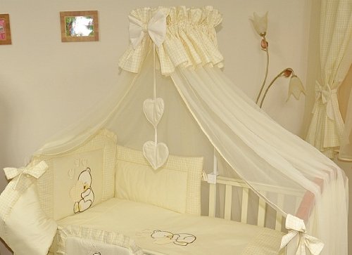 Stunning Baby Canopy / Mosquito Net for Cot + Fitting / Holder - Cream Hearts
