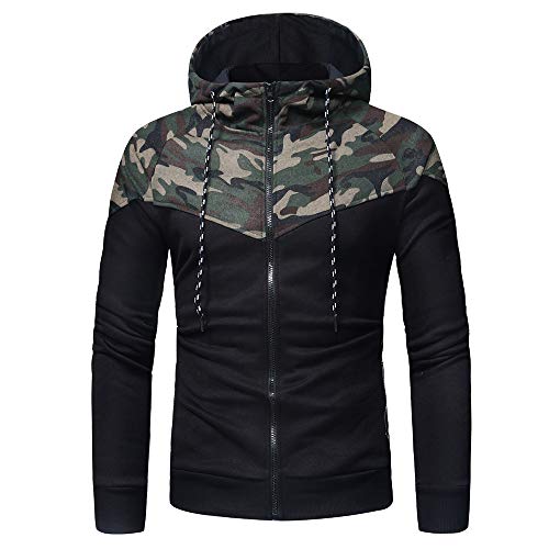 Barkoiesy Sweat à Capuche Homme,Mode Imprimé Camouflage Pullover Slim Fit Zippé Sweat-Shirt Confortable T-Shirt Tops Automne Hiver Manches Longues Blouse Pas Cher Pull Manteau Haut
