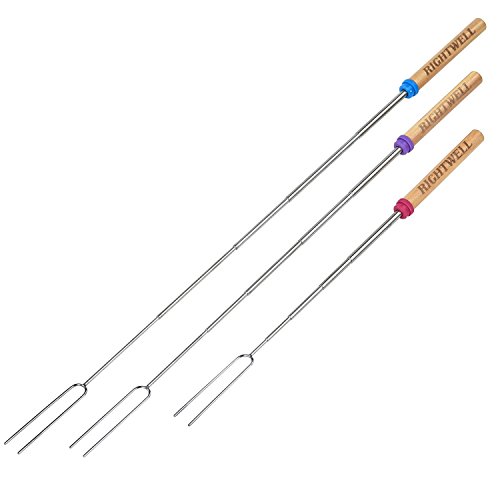 Rightwell 8 Stücke Marschmallow Röstgabeln/Grill Spieße Gabeln Teleskopspieße/Teleskopisch Spieße für Kinder,10-32 Inch(25-80cm),Holz und Stahl - 3