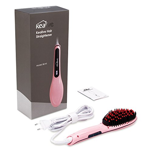 Kealive Glätteisen Bürste elektrische Haarbürste Temperatursteuerung mit LCD Anion Haarpflege , Antistatische , Keramik Heizung , Verbrennungsschutz, keine Haarschäden Straight Hair Comb ( Pink ) - 8