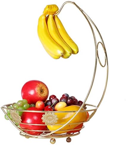 WQERD® Fruit Basket Drain Fruit Bowl Multifunction Candy Box European Style Fruit Dish with Banana Hanger Hook , Gold