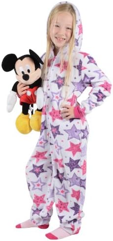 Girls Star Print Hooded Fleece All In One Pyjamas PJs Sleepsuit Onesie 6-7 Years