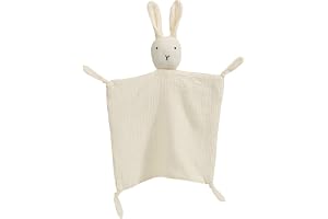 Komfortfilt, gosig filt med kaninhuvud, dubbla lager tyll i 100 % ekologisk bomull, babypresent till födelse, pojke och flick