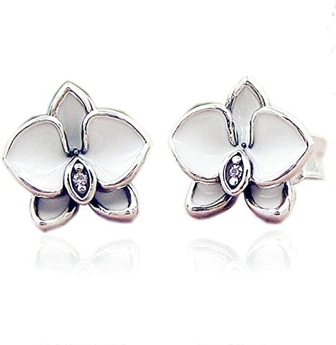 COOLTASTE European Summer White Orchids Stud Earrings Authentic 925 Sterling Silver for Women Fashion Jewelry