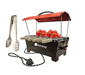 Hot Berg Electric & Non Electric Barbeque Grill (Red) Wooden Handle with 6 Skewers,Tong & Hand Gloves