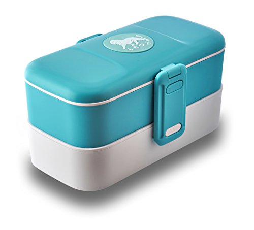LeOx- Lunchbox mit zwei Fächern Bento Box Brotdose Aufbewahrungsdose Lunchbox mit Unterteilung Essen to go Food Container Lunchbox zwei Fächer mit Besteck aus Edelstahl (Blau)