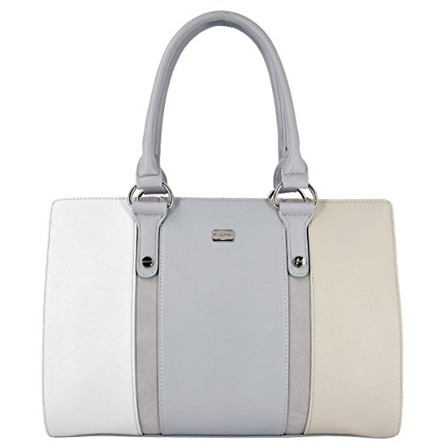 David Jones - Borsa a Mano Grande Capacità Donna - Tote Shopper Bag PU Pelle - Cartella Satchel Multicolore - Borse Spalla Tracolla Manico Lungo - Lavoro Scuola Ufficio - Blu Grigio
