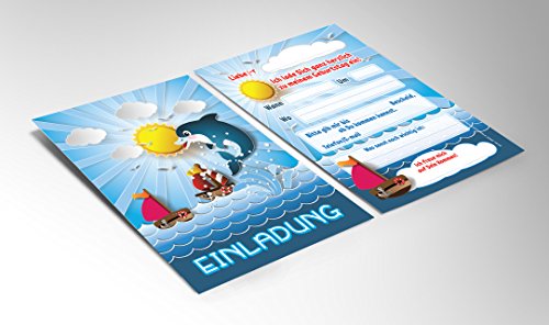 12 Einladungskarten zum Kindergeburtstag für Jungen und Mädchen mit Motiv „Delfin“ / schöne und bunte Einladungen zum Geburtstag für Jungen und Mädchen „Delfin“ - 3