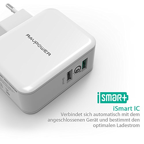 RAVPower USB Ladeger  t Schnelle Ladefunktion 30 W 2-Port Ladeadapter mit QC 3 0     bis zu 4X schnellere Aufladung f  r Galaxy S7 Edge  HTC One A9  N