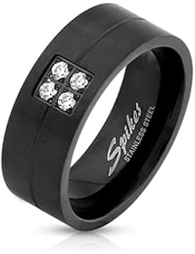 Paula & Fritz® Ring aus Edelstahl Chirurgenstahl 316L matt schwarz 8mm breit 4 Zirkonia verfügbare Ringgrößen...