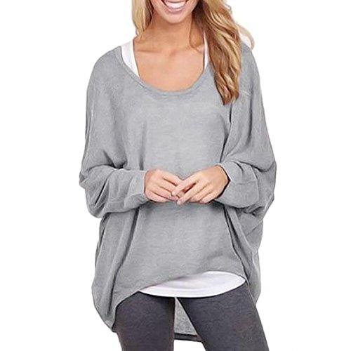 Feitong Mujer Batwing Manga Suelto Suéter Pull-Over Casual Parte Superior Blusa (XL, Gris)