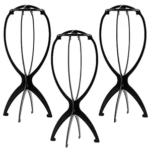 3PCS Wig Holder???Wig Stands, Collapsible Wig Stand for Short Wig,14 inch Portable Travel Wig Holder (Black)