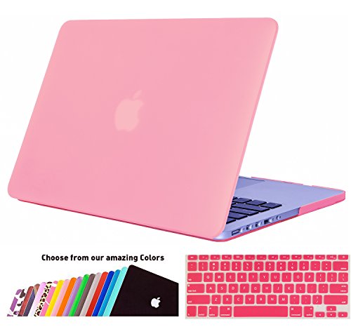 MacBook Pro 13 Retina Hülle Schale, iNeseon Ultra Slim Gummierte Hartschale Tasche Cover Shell, US Rosa und EU Transparent Tastatur Abdeckung Schutzhülle für Apple MacBook Pro 13.3 Zoll mit Retina Display Modell:A1502 und A1425 (Rosa)