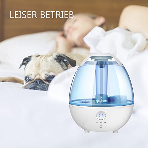 Luftbefeuchter Sparoma, 2L Ultraschall-Raumbefeuchter aus Antibakteriellen Material Kalt Dampf Raumluftbefeuchter mit einstellbar Timer für Schlaf, Wohn und Baby-Kinderzimmer - 5