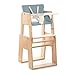 Price comparison product image moodelli Growi - Highchair Evolutionary with Safety Harness and Set, 6 Months, Includes Tray and Cushion - Wood/Blue