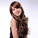 Bigood 68cm Medium hairstyle long curly Inclined bang Fluffy Dark brown wig