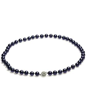 Schmuckwilly Perlenkette Damen Muschelkernperlenkette Dunkel Blau Magnetverschluß Hochwertige Perlen Collier Halskette...