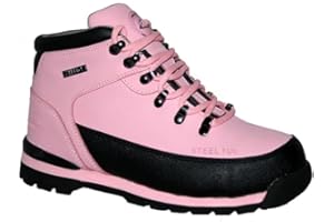 Etholux Steel Toe Safety Boots for Women – Leather, Anti-Slip, Lace-Up Work Boots – Pink– Sizes 3–8