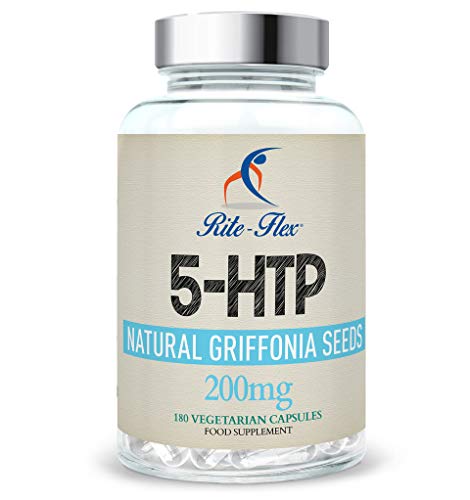 5-HTP 200mg Doppia Forza 180 Compresse - 5-HTP 100% Naturale, Estratto dalla Griffonia - Può Incrementare i Livelli di Serotonina - Migliora l'Umore e Aiuta il Sonno - Integratori alimentari Rite-Flex