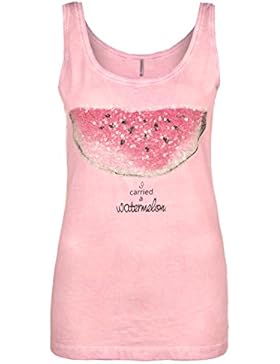 Stitch & Soul Damen Print-Top mit Wassermelonen Aufdruck | Elegantes Shirt mit Pailletten ärmellos im Vintage...