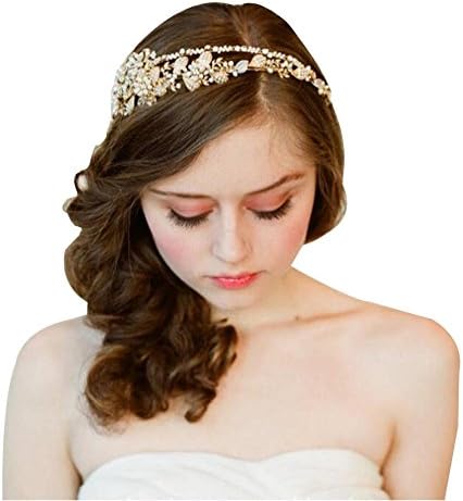 DUUMY The New Retro Bride Wedding Headdress Gold Pearl Crystal Flash Drill Hoop Crown , gold