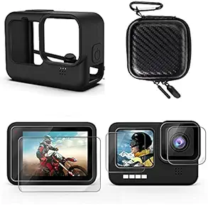 Adofys Mount Accessories Kit for GoPro Hero 8 Black with Small case + Ultra Clear Tempered Glass Screen Protector + Lens Protector + HD Front Display Lens Protector + Silicone Rubber Protective Case