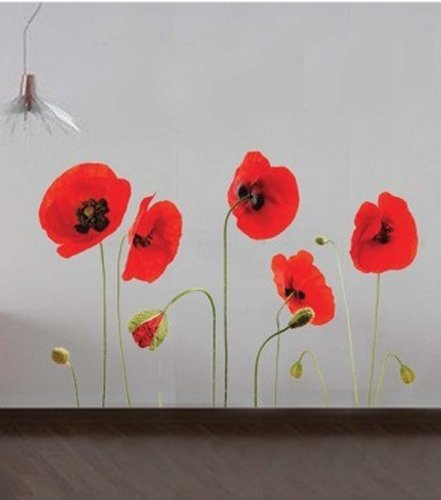 Rote Mohnblumen Entfernbare Transparente Wand Aufkleber Sticker Kunst - 3
