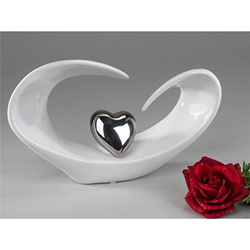 Dekoobjekt, Skulptur HERZ, weiß silber glasiert, Keramik, ca. 31x18 cm, Formano