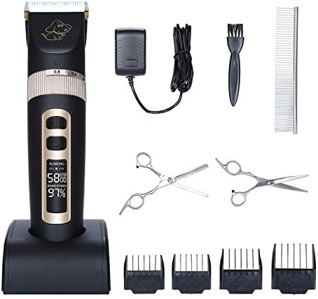 Pet clippers,Pet Grooming Clipper Kits Low noise and Rechargeable Cordless Electric Three Speed Model 5 Bits Angle Ajustment For Different Types of Pets (UK Plug)