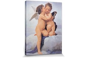 1art1 William-Adolphe Bouguereau Póster Impresión En Lienzo El Primer Beso, 1882 Cuadro En Bastidor De Camilla De Madera | Mural XXL | Imagen 40x30 cm