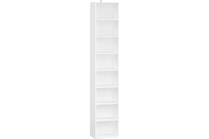 Panana Wooden Cube Bookcase - 2/3/4/5/6 Tier Display Unit Tall Narrow Bookshelf for Office, Living Room, Bedroom Furniture (White, 8-Tier)