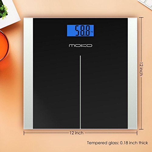 MoKo Digital Personenwaage – Körperfettwaage Digitalwaage Fettwaagen Haushaltsübliche Federwaage mit Körperfettanalyse 5kg-180kg, mit Automatischen Ausschalten und Anschalten für Herrn, Damen uns Kinder, Schwarz - 8