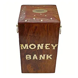 MITRIA TRADERS Money Bank - Big Size Master Size Large Piggy Bank Wooden 10x6 inch for Kids and Adults (Brown)