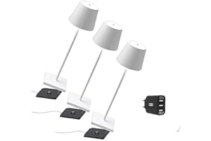 [Amazon Exclusive] Zafferano Poldina Pro Kit 3x Lámpara Portátil, Cargador USB triple Aiino para Cargar Simultáneamente Lámpara/Smartphone, LED regulable, Base de Carga por Contacto, H38cm - Blanco