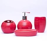 Era Of Décor Ceramic Bathroom Accessories Set- Soap Dispenser, Toothbrush Holder, Soap Dish and Tumbler- Home Accessory, Red, Easter Gift