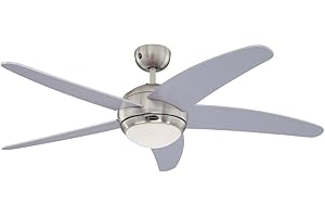 WESTINGHOUSE 72220 Ventilateur de plafond d'intérieur à cinq pales et une lampe Bendan de 132 cm, finition chrome satiné avec verre opale dépoli