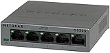 5 puertos Ethernet 10/1000 Netgear GS305 Switch 5 Puertos 10/100/100, Switch Gigabit Unmanaged, Switch ethernet de sobremesa, Caja de Metal sin Ventilador