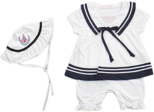 ARAUSRomper Suit Baby Girls Nautical Sailor Bodysuit Hat Summer Clothing Set Outfits 2 Pack 3-18 Month